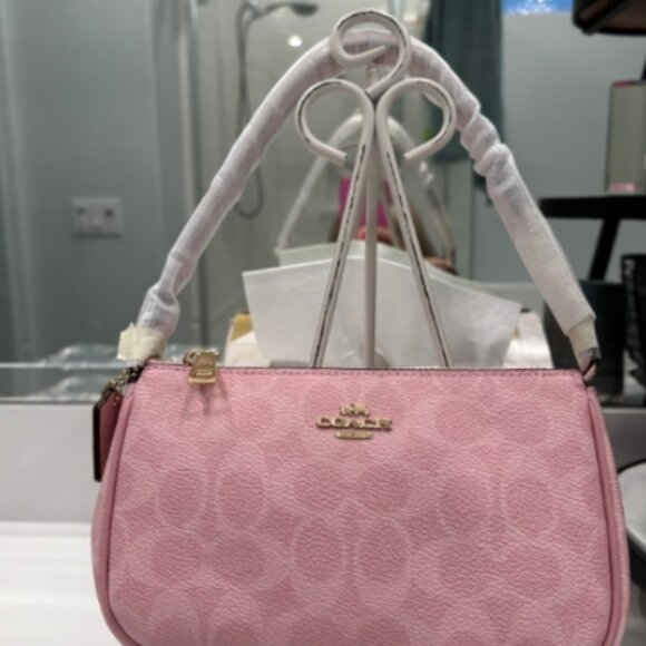 Coach Nolita 19 In Signature Canvas CW426 In Gold/Powder Pink - Picture 1 of 5